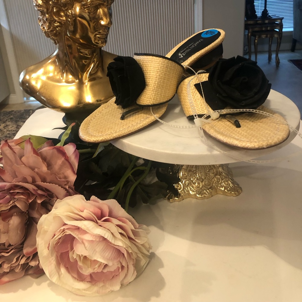 New Ramon Tenza Woven Jute Sandals with Suede Rosette Embellishment